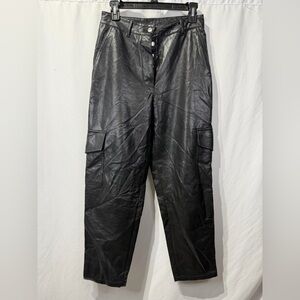 Wilfred Aritzia The Bridger Vegan Faux Leather High Rise Cargo Pants Black Sz 4